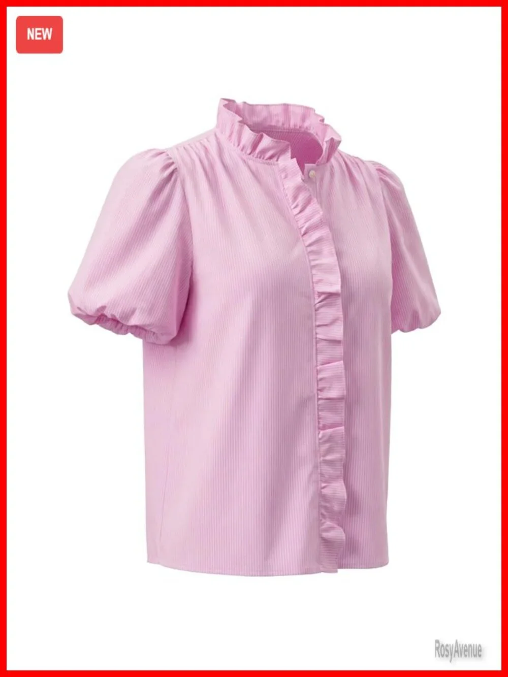 Short Puff Sleeve Button Down Blouse Ruffle Stand Collar Business Casual Preppy - Picture 5 of 6